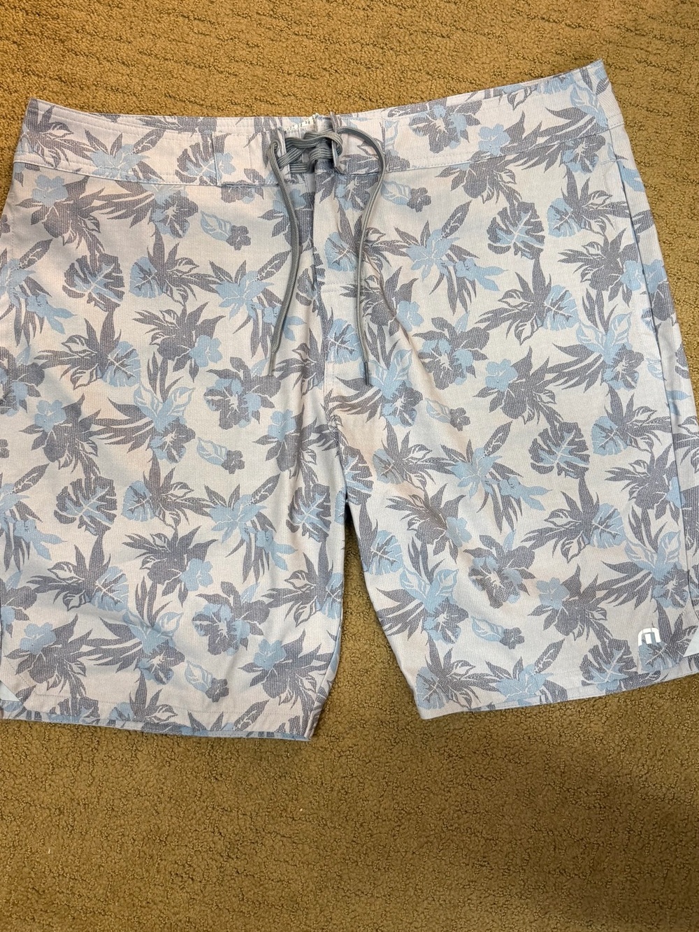 Travis Mathew Blue and Gray Floral Swim Shorts